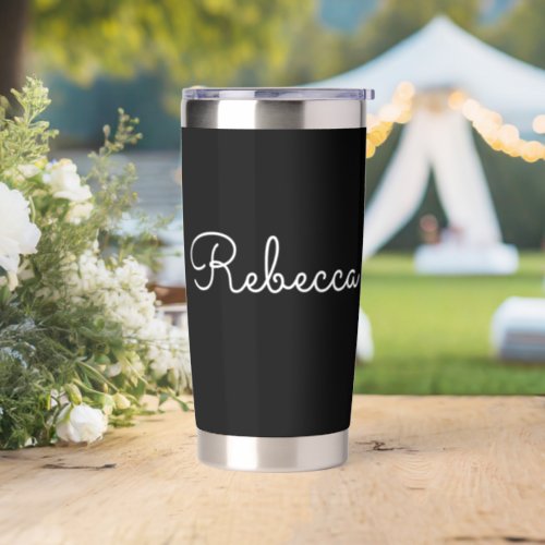Any Name  Cool Editable White Script on Black Insulated Tumbler