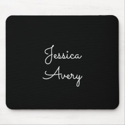 Any Name | Cool Editable White Script on Black Mouse Pad