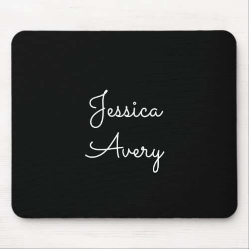 Any Name  Cool Editable White Script on Black Mouse Pad