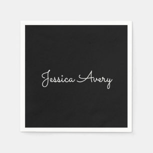 Any Name Cool Editable White Script on Black Napkins