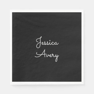 Any Name Cool Editable White Script on Black Napkins