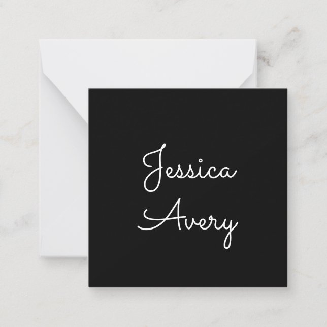 Any Name | Cool Editable White Script on Black Note Card (Front)