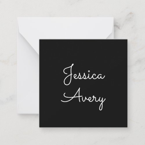 Any Name  Cool Editable White Script on Black Note Card