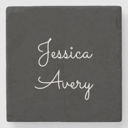 Any Name | Cool Editable White Script on Black Stone Coaster