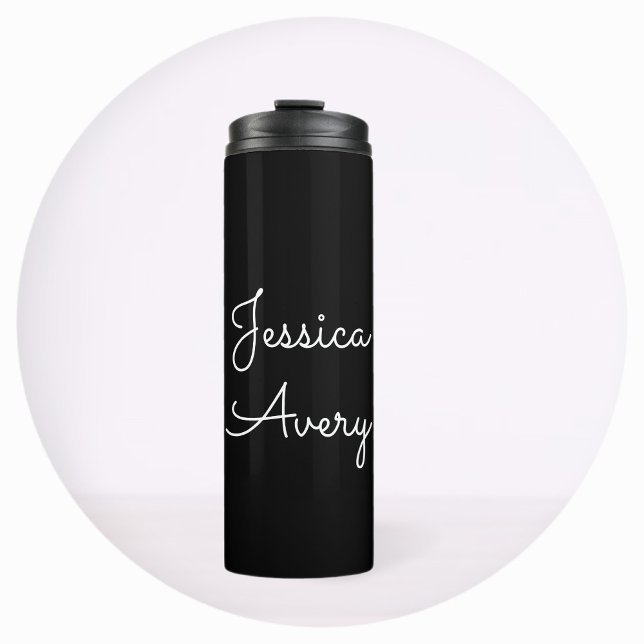 Any Name | Cool Editable White Script on Black Thermal Tumbler (Creator Uploaded)