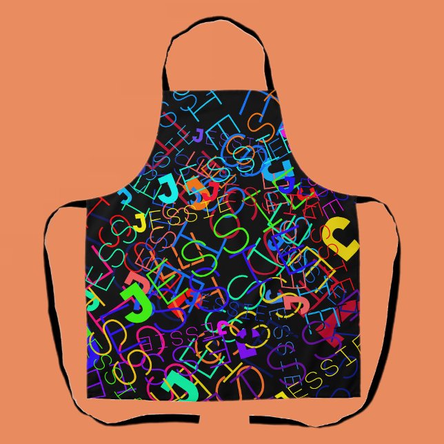 Any Name Customizable Bright Colors & Black Apron (Creator Uploaded)
