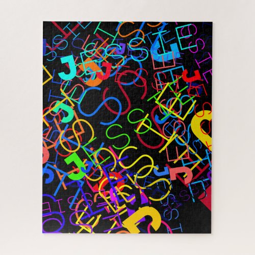 Any Name Customizable Bright Colors  Black Jigsaw Puzzle