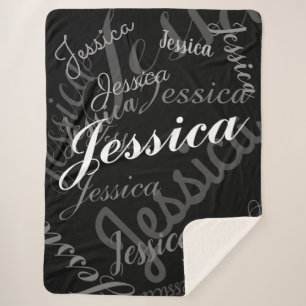 Any Name Customizable Creative Black Grey & White Sherpa Blanket
