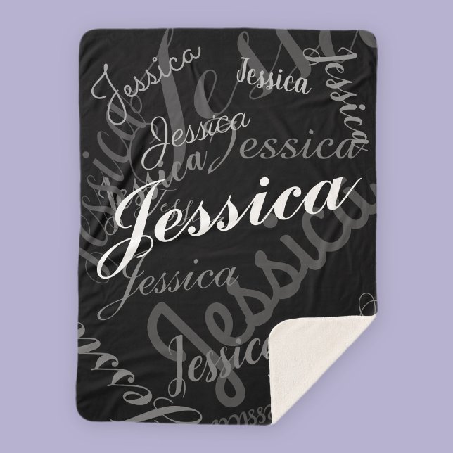 Any Name Customizable Creative Black Grey & White Sherpa Blanket (Creator Uploaded)