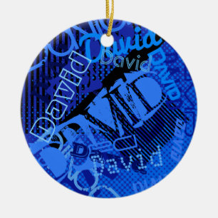 Any Name Customizable Creative Blue Ceramic Ornament