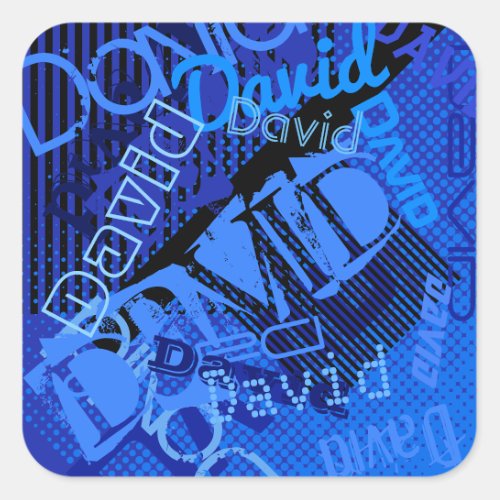 Any Name Customizable Creative Blue Square Sticker