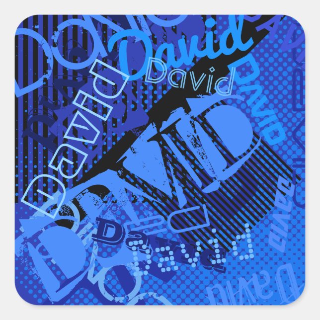 Any Name Customizable Creative Blue Square Sticker (Front)