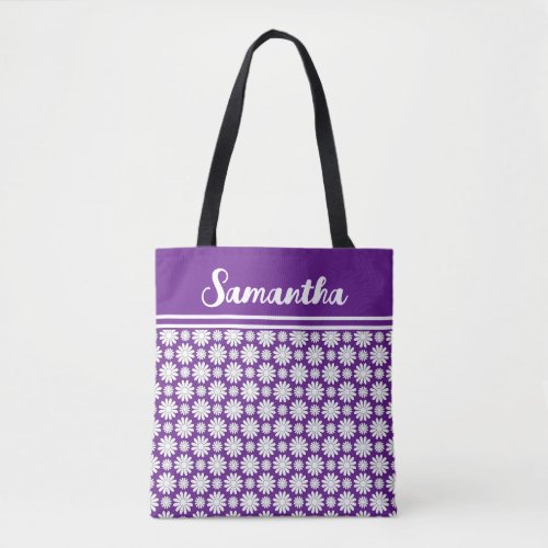 Any Name Cute Floral Daisy Pattern All_Over Print  Tote Bag