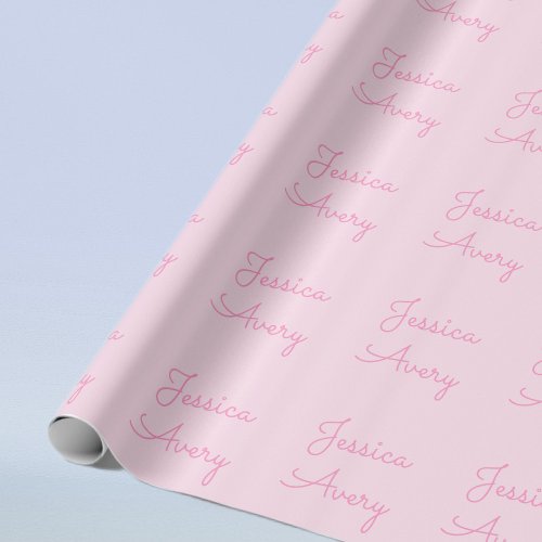 Any Name  Cute Pink Cursive Wrapping Paper
