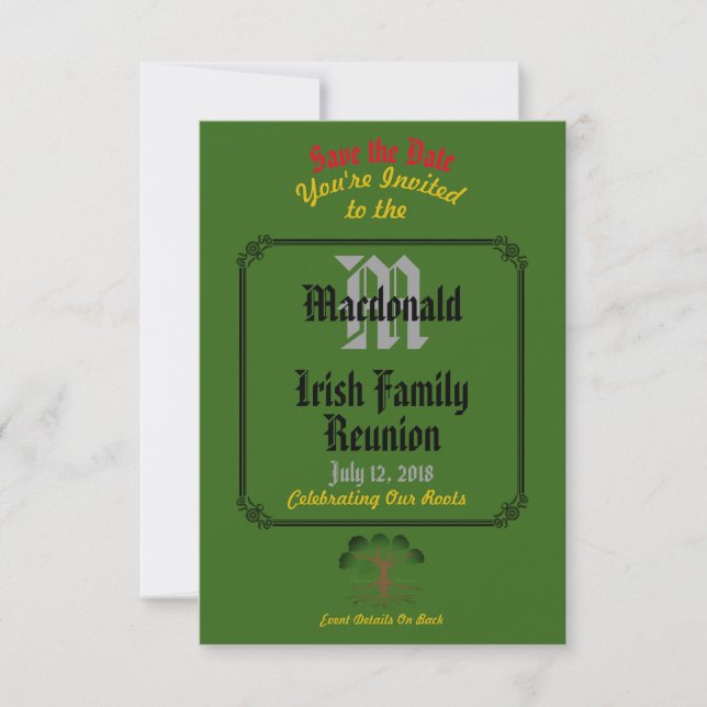 Any Name & Date Green Irish Family Reunion - Save The Date (Front)