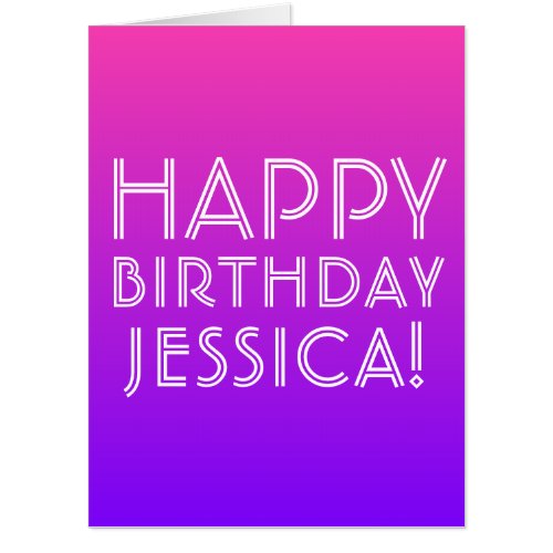 Any Name Editable Happy Birthday Pink Purple Ombre Card