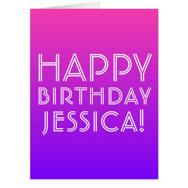 Any Name Editable Happy Birthday Pink Purple Ombre Card (Front)