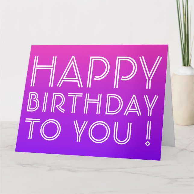 Any Name Editable Happy Birthday Pink Purple Ombre Card (Front)