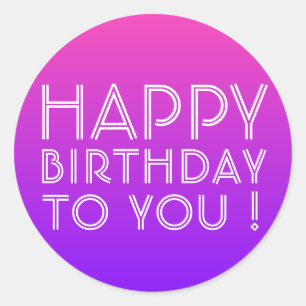Any Name Editable Happy Birthday Pink Purple Ombre Classic Round Sticker