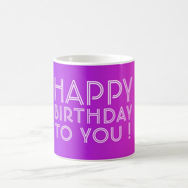 Any Name Editable Happy Birthday Pink Purple Ombre Coffee Mug (Center)