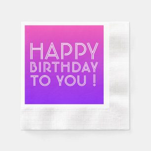 Any Name Editable Happy Birthday Pink Purple Ombre Napkins