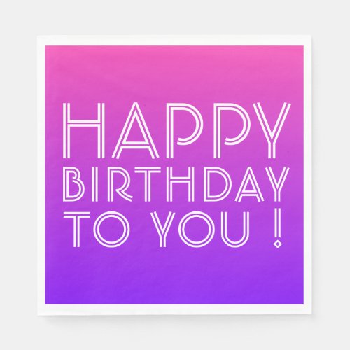 Any Name Editable Happy Birthday Pink Purple Ombre Napkins