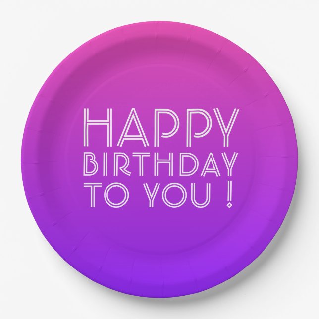 Any Name Editable Happy Birthday Pink Purple Ombre Paper Plates (Front)