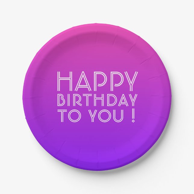 Any Name Editable Happy Birthday Pink Purple Ombre Paper Plates (Front)