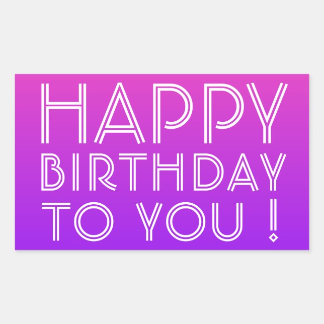 Any Name Editable Happy Birthday Pink Purple Ombre Rectangular Sticker (Front)