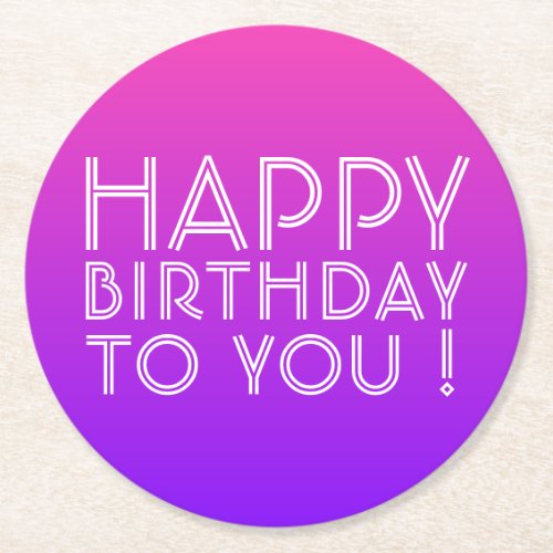 Any Name Editable Happy Birthday Pink Purple Ombre Round Paper Coaster