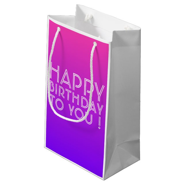 Any Name Editable Happy Birthday Pink Purple Ombre Small Gift Bag (Back Angled)