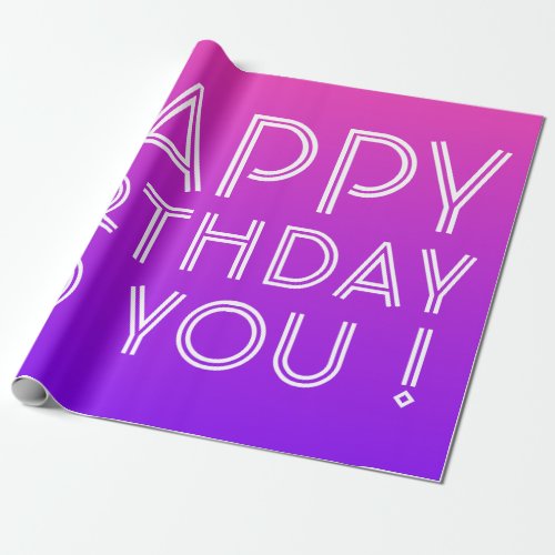 Any Name Editable Happy Birthday Pink Purple Ombre Wrapping Paper