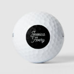 Any Name | Editable Vintage Styled Script on Black Golf Balls