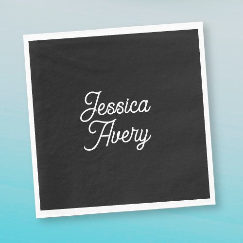 Any Name  Editable Vintage Styled Script on Black Napkins