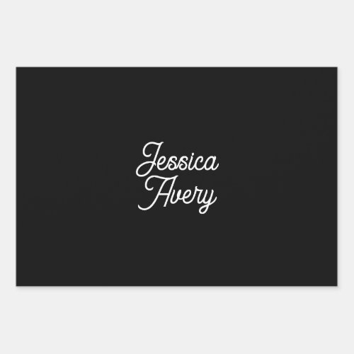 Any Name  Editable Vintage Styled Script on Black Wrapping Paper Sheets