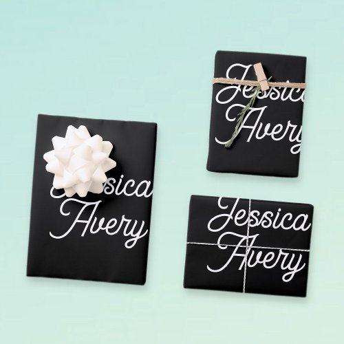 Any Name  Editable Vintage Styled Script on Black Wrapping Paper Sheets