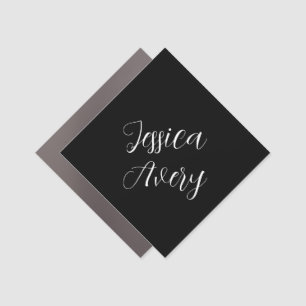 Any Name   Elegant Editable White Script on Black Car Magnet