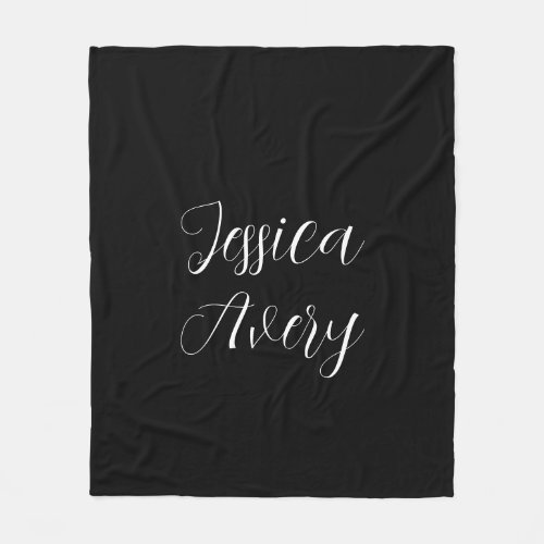 Any Name  Elegant Editable White Script on Black Fleece Blanket