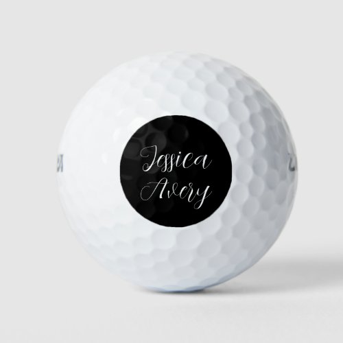 Any Name  Elegant Editable White Script on Black Golf Balls