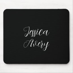 Any Name | Elegant Editable White Script on Black Mouse Pad