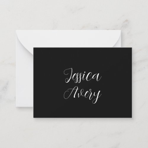 Any Name  Elegant Editable White Script on Black Note Card