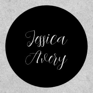 Any Name   Elegant Editable White Script on Black Patch