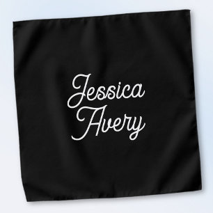 Any Name    Elegant Vintage White Script on Black Bandana