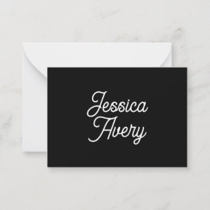 Any Name    Elegant Vintage White Script on Black Note Card