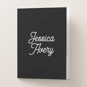 Any Name    Elegant Vintage White Script on Black Pocket Folder