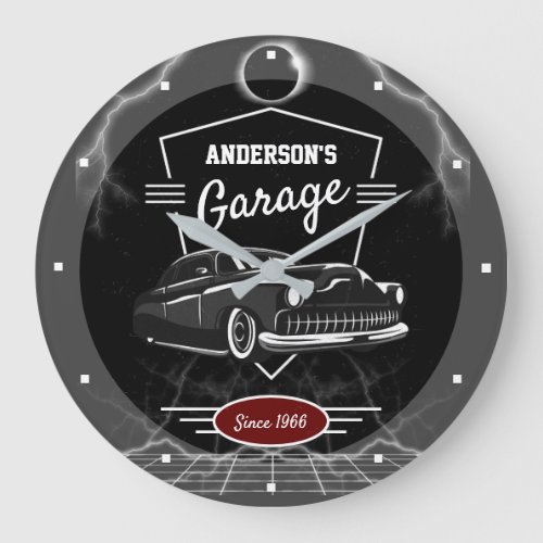 Any Name Garage Crest Vintage Lead Sled Car  Large Clock