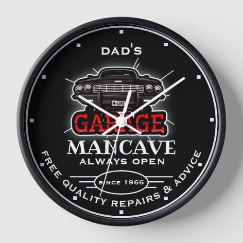Any Name Garage Mancave red Black Slogan Clock