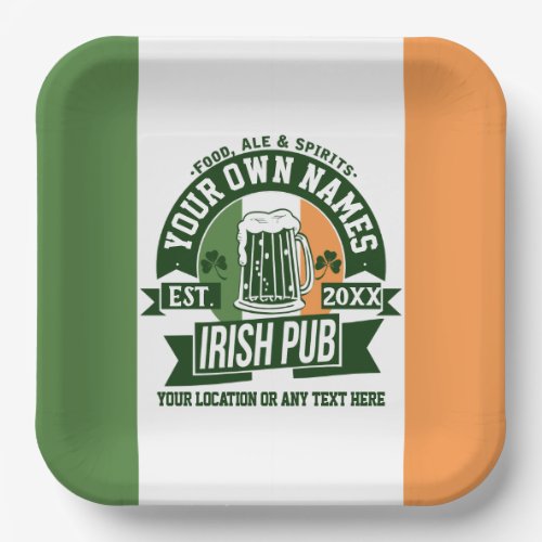 Any Name Irish Pub Personalized Saint Patricks Day Paper Plates