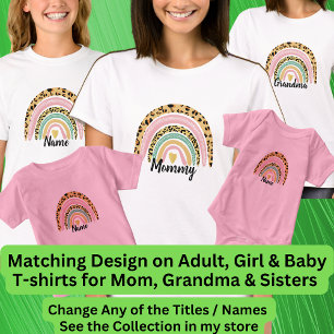 Any Name Mom Mommy Grandma Boho Rainbow Matching T-Shirt