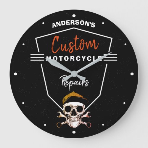 Any Name Motorcycle Repair Custom Mechanic Skull   Large Clock